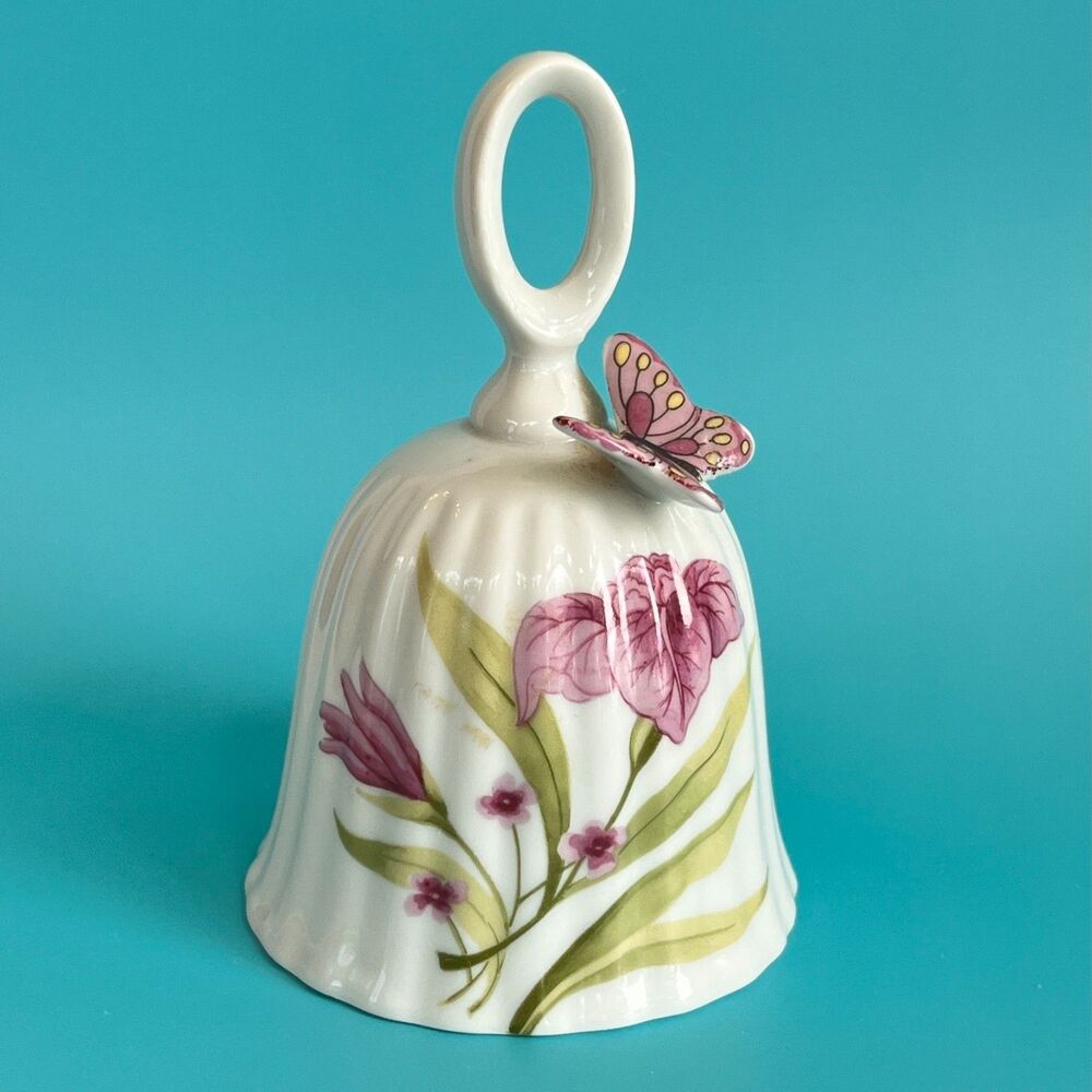 Nanco 3D Butterfly Porcelain Bell Vintage Floral STUNNING!